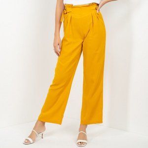 High Waist Paperbag Wide Pants-rich Mustard